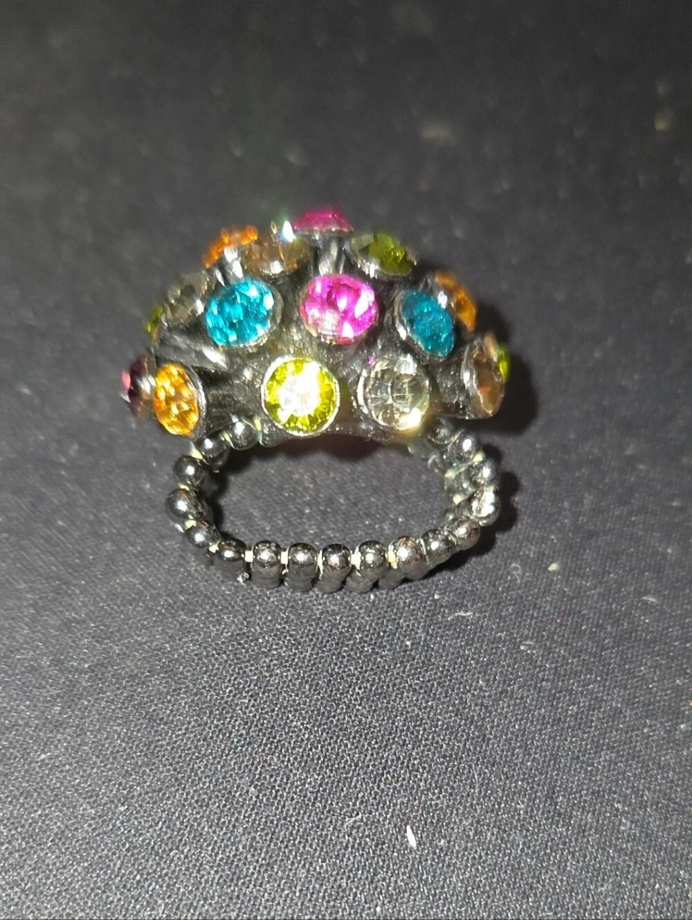 Vintage RA Multicolor Rhinestone Sputnik Dome Statement Cocktail Ring